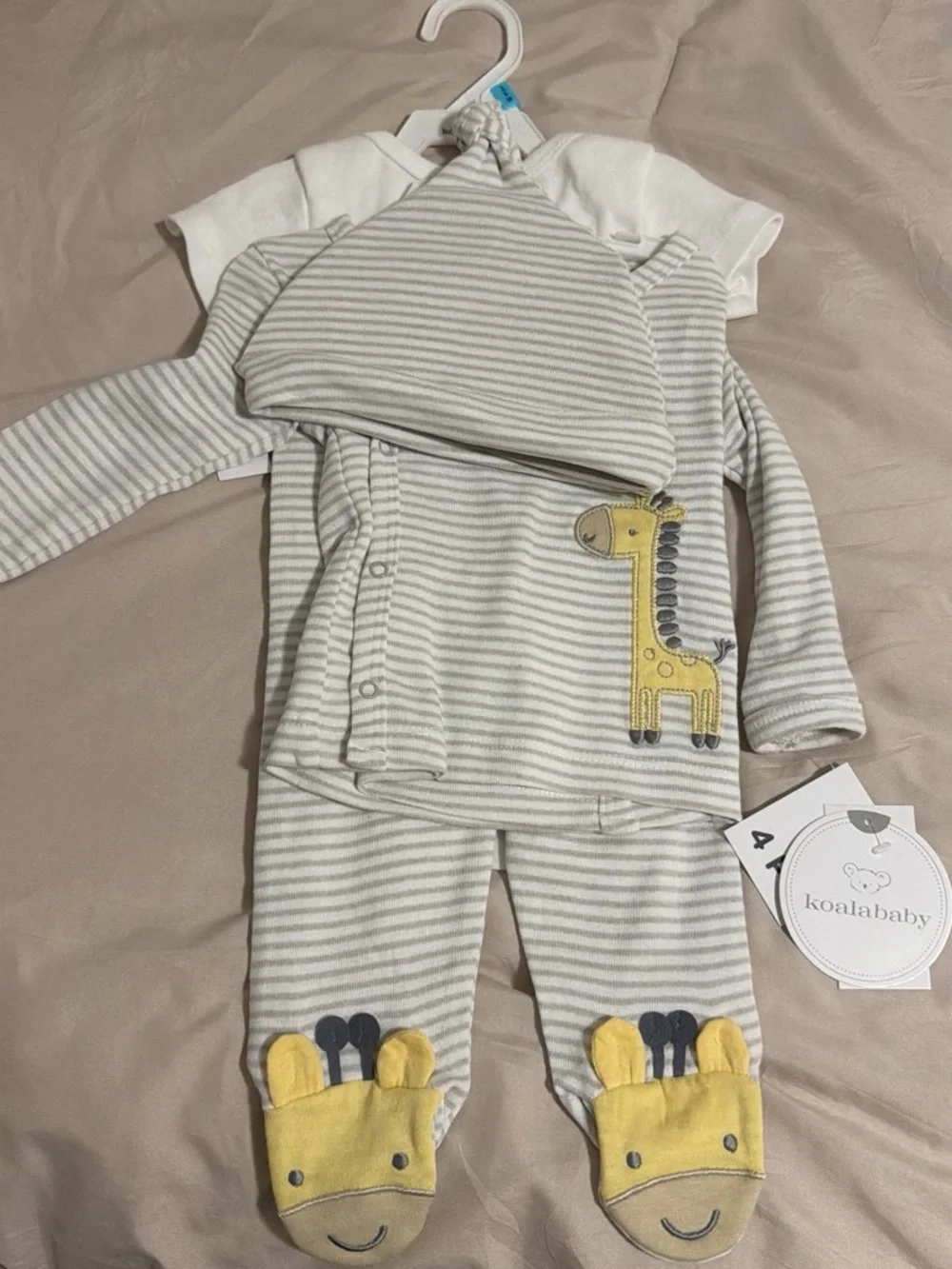 KoalaBaby Gray Stripe Giraffe Footed Pajama Set with Hat